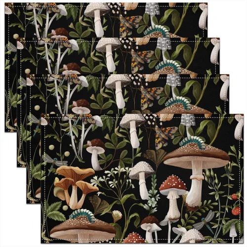 Vista 24 de Juego de 4 manteles individuales con diseño de hongos salvajes, acuarela, plantas naturales, decoración de plantas, para niños, adolescentes
