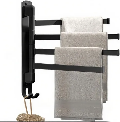Vista 14 de Toalleros giratorios para baño/cocina, montado en la pared, sin taladro, toallero resistente con barra múltiple, barra de toalla de acero inoxidable