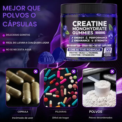 Vista 4 de AEQNJV Gomitas de Creatina Monohidrato Complejo para Hombres y Mujeres, 9000MG Suplemento de Creatina Pre-Entrenamiento Mejora la Fuerza Muscular