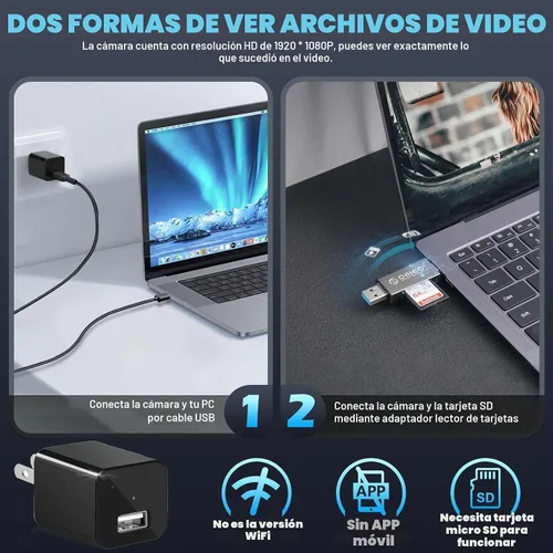 Vista 5 de Cámara del cargador del USB, 1080P HD cámaras de seguridad inteligentes interior de la niñera del animal doméstico Detección de movimiento