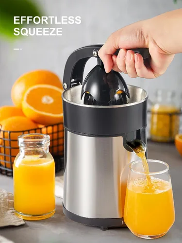 Vista 4 de Exprimidor Eléctrico de Cítricos, Exprimidor de Naranja con Dos Conos Intercambiables, Adecuado para Naranja, Limón y Toronja, Acero Inoxidable