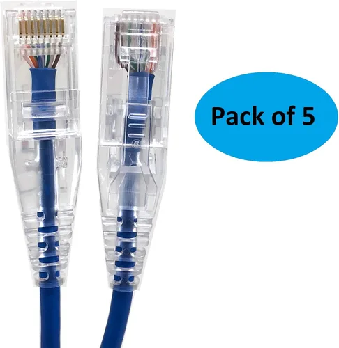 Vista 12 de MICRO CONNECTORS Cable de conexión ultradelgado Cat6A de 1 pie de 28 AWG, color azul (E09-001BL-SLIM)