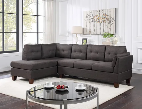 Vista 2 de Lilola Home Dalia - Sofá seccional moderno de lino gris oscuro de 97 pulgadas de ancho con diván orientado a la izquierda