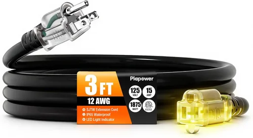 Vista 28 de Cable de extensión para exteriores calibre 12/3, 50 pies, resistente al Negro