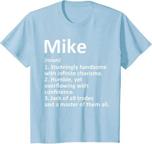 Vista 14 de MIKE Definition - Camiseta divertida para regalo de cumpleaños con nombre personalizado, Negro, S