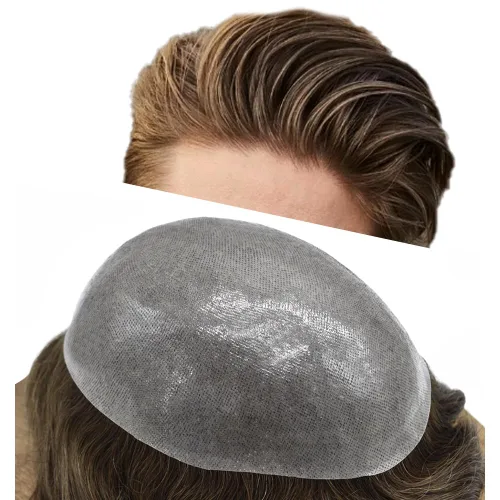 Vista 63 de PU Toupee para hombres pieza de pelo real sistema de reemplazo de cabello humano para hombres Toupee pieza de pelo para hombres piel polivinílica