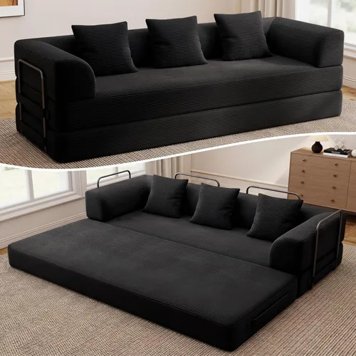 Vista 10 de Sofá cama convertible Cloud sin huesos, sofá de piso de 177,8 cm, 4 en 1, plegable, acomodado, sofá de 2 plazas, sofá cama de espuma de alta