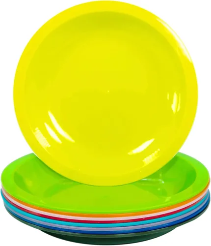 Vista 7 de Youngever Platos de plástico de 7.5 pulgadas, tamaño pequeño para niños, platos para niños, platos para aperitivos, juego de 9 (colores costeros)