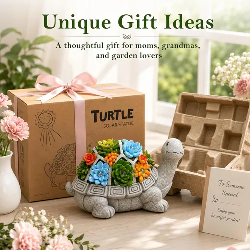 Vista 2 de Nacome Estatuas solares de jardín al aire libre tortuga con suculentas y 7 luces LED – Decoración de césped Estatua de tortuga para patio, balcón