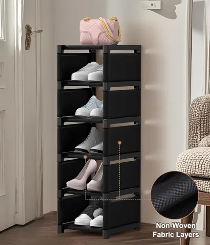 Vista 4 de Zapatero estrecho de 6 niveles, organizador vertical de zapatos de espacio pequeño, estante compacto de 9.84 pulgadas para armario y entrada