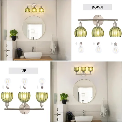 Vista 159 de Shenmoyl Lámparas de baño, lámpara de pared de 2 luces para tocador sobre espejo con pantalla de vidrio tulipán blanco para dormitorio, sala