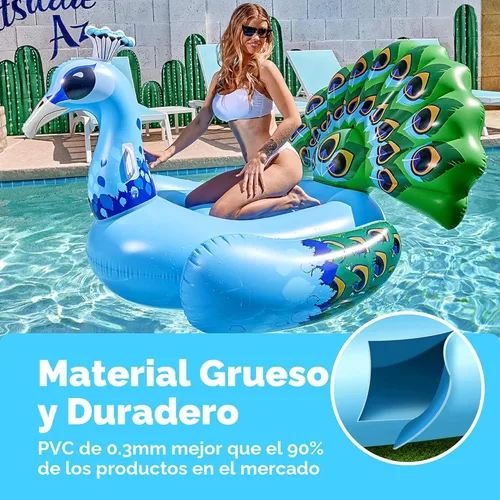 Vista 5 de JOYIN Flotador inflable de pavo real para piscina, flotadores gigantes de playa divertidos de pavo real, decoraciones de fiesta en la piscina