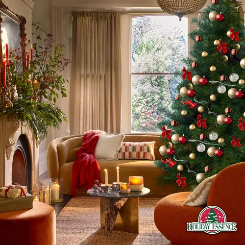 Vista 3 de árbol de Navidad, de Holiday Essence, artificial, verde, con 4 patas, 300 ramas, con base de PVC, sin luz