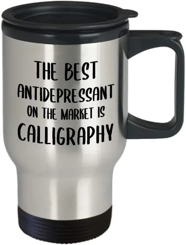 Vista 2 de Funny Cute Gag Gifts for Calligraphy Lover Travel Mug Insulated Coffee Tumbler - Calligrapher Writing Lettering Visual Art Design Artist Hobby