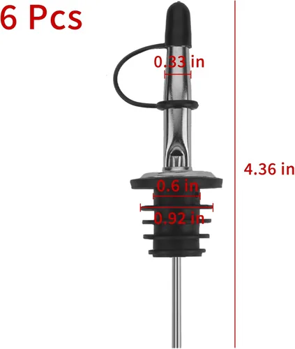 Vista 2 de 6 boquillas de vertido rápido con cónica, vertedores de licor con tapa de goma, acero inoxidable, higiénico, apto para lavavajillas, se adapta a