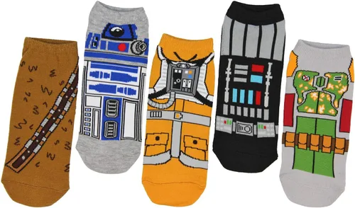 Vista 2 de Hypnotic Hats Calcetines de Star Wars para adulto, disfraz de personaje para adulto, calcetines de cosplay, 5 pares mixtos y combinados, zapato