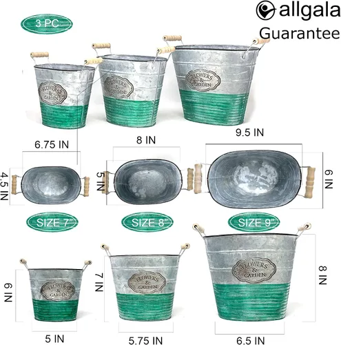 Vista 2 de allgala Maceta galvanizada para decoración interior y exterior-Oval-3-PC-HD88307