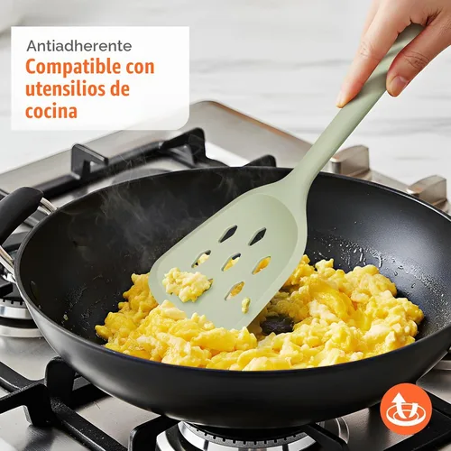 Vista 2 de Juego de 7 utensilios de silicona grandes para cocinar, sin BPA Verde