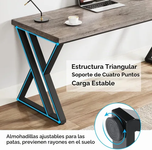 Vista 7 de Tribesigns Escritorio para computadora de escritura, escritorio de estudio resistente de 55 pulgadas con patas de metal en forma de Z, escritorio