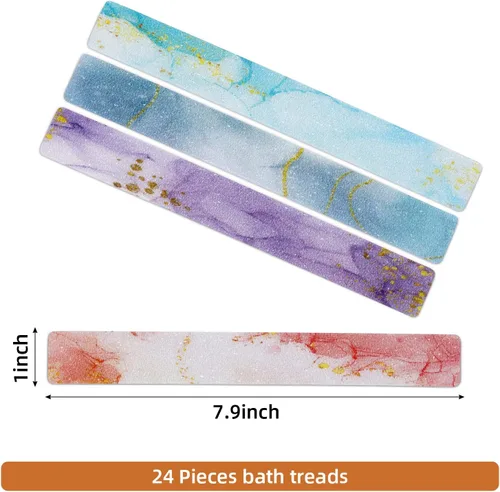 Vista 3 de Secopad Tiras de ducha antideslizantes coloridas, 24 unidades, tiras adhesivas para bañera, ducha, escaleras, escaleras