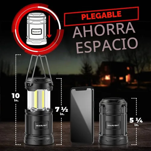 Vista 3 de GearLight Linterna de camping recargable, 2 linternas LED portátiles con base magnética y gancho plegable para uso de emergencia o campamentos, kit