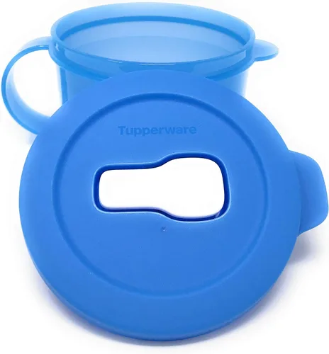 Vista 2 de Tupperware Taza de sopa de microondas Crystalwave azul mediana de 16 onzas