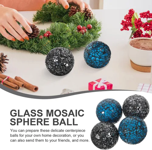 Vista 3 de SEWACC Bolas decorativas - 4 bolas de esfera de mosaico de vidrio, bolas de centro de mesa para cuencos, jarrones y decoración de mesa de comedor