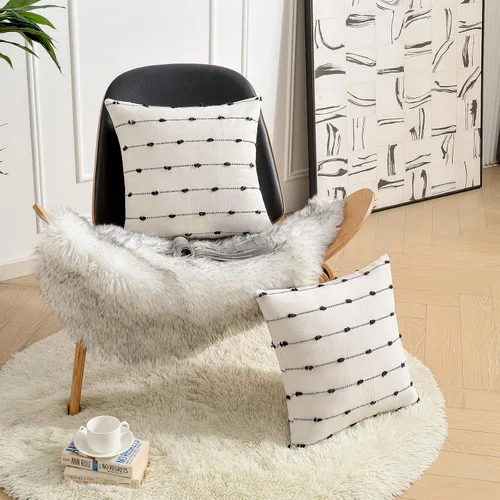 Vista 6 de Wracra Juego de 2 fundas de almohada decorativas estilo bohemio de 18 x 18 pulgadas, funda de almohada moderna de lino para sofá, cama y sala