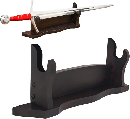 Vista 10 de Lord of Battles Soporte medieval de madera maciza para espada, soporte para espada, exhibición de espada de gladiador, soporte para espada katana