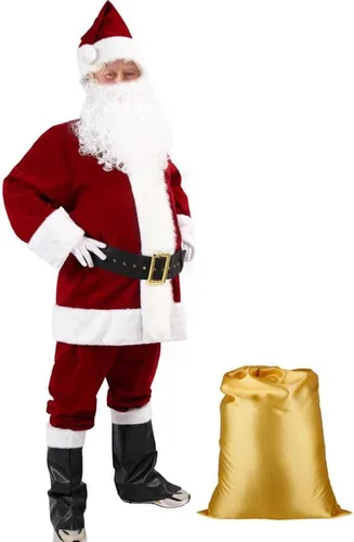 Vista 2 de Mayper Disfraz de Papá Noel para hombre, 9 piezas, traje de Papá Noel adulto de lujo para hombres, traje de terciopelo de Papá Noel, disfraz de Papá