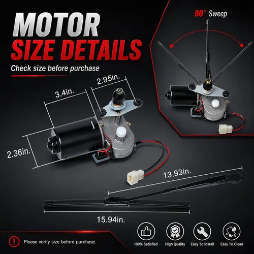 Vista 11 de Kit de limpiaparabrisas UTV de 12 V con hoja de 16 pulgadas, conjunto de motor de barrido de 90° Kit de limpiaparabrisas eléctrico Polariss RZR