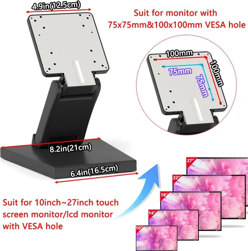 Vista 2 de Soporte de monitor plegable de metal ajustable para pantalla táctil Soporte de escritorio con orificio VESA 2.953x2.953 in y 3.937x3.937 in Todo