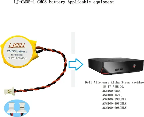 Vista 5 de Batería CMOS para computadora de escritorio Dell Alienware Alpha R1 Steam Machine i5 i7, Fix Yellow Light BIOS RTC CR2032 batería con 2 cables