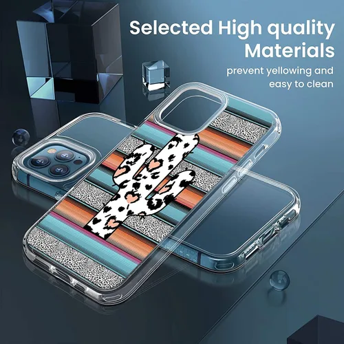 Vista 4 de Funda de teléfono con diseño de cactus occidentales para iPhone 12 Pro Max, funda de piel de vaca con estampado de cuero de vaca y turquesa
