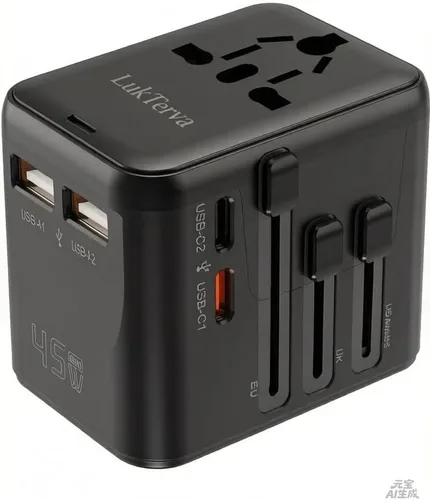 Vista 2 de Adaptador de viaje universal de carga rápida de 35 W todo en uno con 4 puertos (2 USB-C + 2 USB-A) - Convertidor de enchufe mundial para EE. UU.