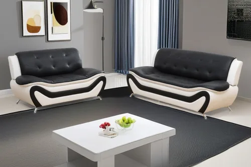 Vista 23 de A Ainehome Moderno juego de muebles de sala de estar de piel sintética, sofá modular de 6 asientos con sofá biplaza y silla (negro)