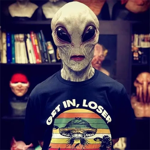 Vista 4 de Máscara de alienígena de látex para disfraz de cabeza completa, disfraz extraterrestre para Halloween, carnaval, fiesta de disfraces