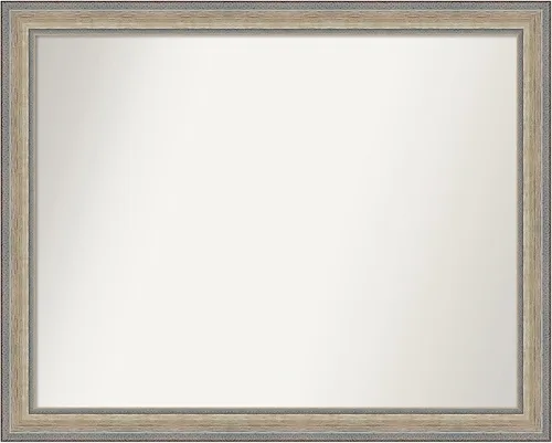 Vista 498 de Amanti Art Espejo de baño plateado para sobre el fregadero, 28 x 37 pulgadas, elegante espejo rectangular de peltre cepillado, marco de madera