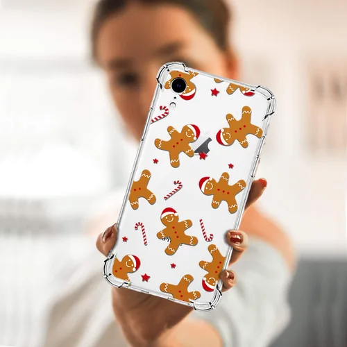 Vista 6 de Funda de Navidad para iPhone XR, diseño impreso de hombre de jengibre, transparente, suave, a prueba de golpes, funda protectora de TPU a prueba