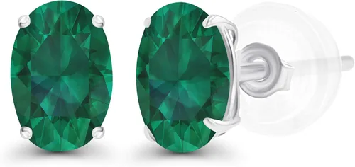 Vista 7 de Aretes de plata de ley 925 maciza chapados en oro de 0.276 x 0.197 in ovalados con piedra natal genuina para mujer, aretes de tuerca con piedras
