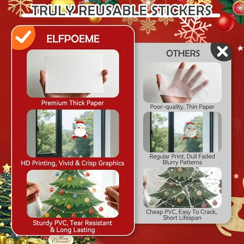Vista 3 de Adhesivos para ventana de Navidad, copos de nieve, decoraciones de bolas de Navidad grandes para vidrio, calcomanías de invierno de país