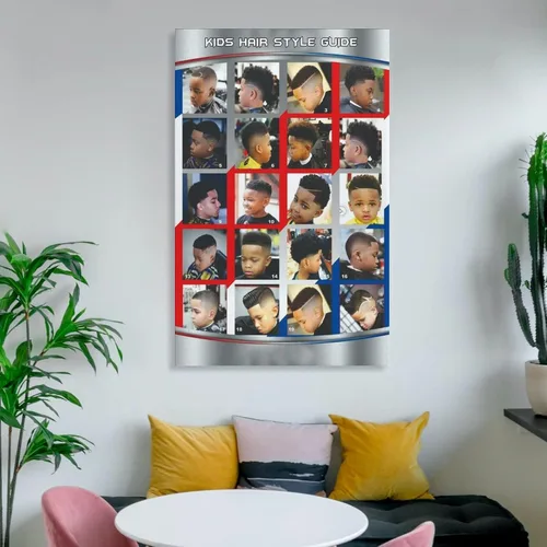 Vista 6 de Póster de peluquería para decoración de pared, peinados infantiles, estilos de cabello modernos para niños, pinturas artísticas de pared, lienzo