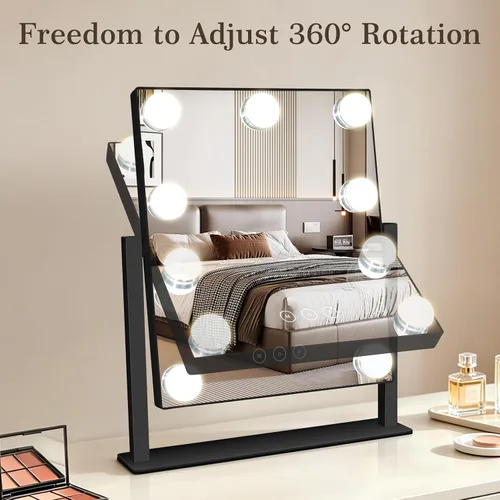 Vista 6 de Kotdning Espejo de tocador con luces, espejo de tocador iluminado con 9 bombillas regulables para vestidor y dormitorio, 3 modos de iluminación