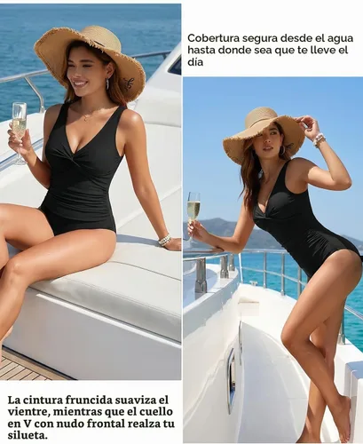Vista 3 de Traje de baño de una pieza con control de abdomen para mujer Negro