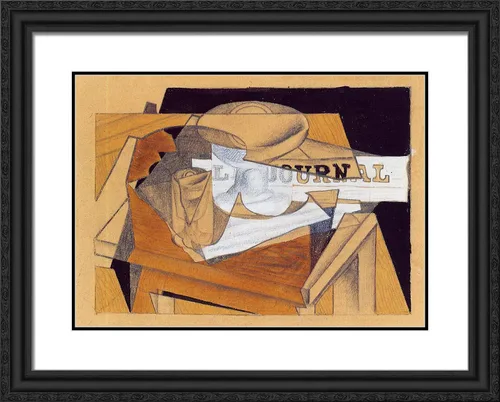 Vista 3 de ArtDirect Gris, Juan 24x20 Black Modern Framed Art Print Titled: Bowl Glass and Newspaper Black Modern Wood Frame