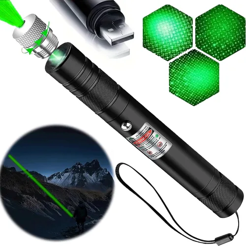 Vista 8 de Puntero láser de alta potencia, luz indicadora láser verde, carga USB, presentación, juguetes interactivos para perros de interior y gatos