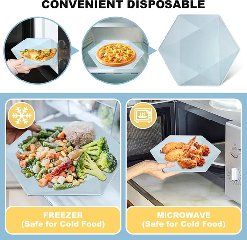 Vista 3 de Paquete de 30 platos de papel desechables de 8 pulgadas, platos de papel hexagonal azul, platos de postre 100% biodegradables para bodas
