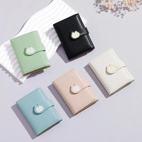 Vista 6 de Bonita cartera plegable de piel sintética con bolsillo para efectivo, ranura para tarjetas, ventana de identificación para mujeres y mujeres