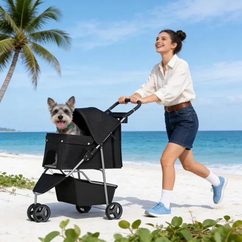 Vista 2 de BestPet Carriola de 3 ruedas para mascotas Carriola para perros y gatos Malla transpirable Portador de viaje ligero Diseño impermeable