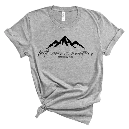 Vista 2 de Faith Can Move Mountains Shirt, Religious Christian Gift, Vertical Cross Jesus Love and Grace Shirt, Faith Shirt, Gift For Her, Gift For Mom